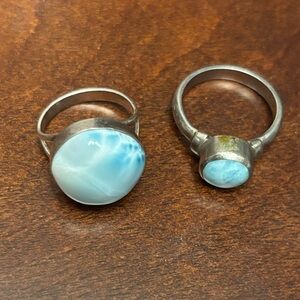 Larimar Rings .925 silver x2 — Elegant Silver and Blue Stone Rings